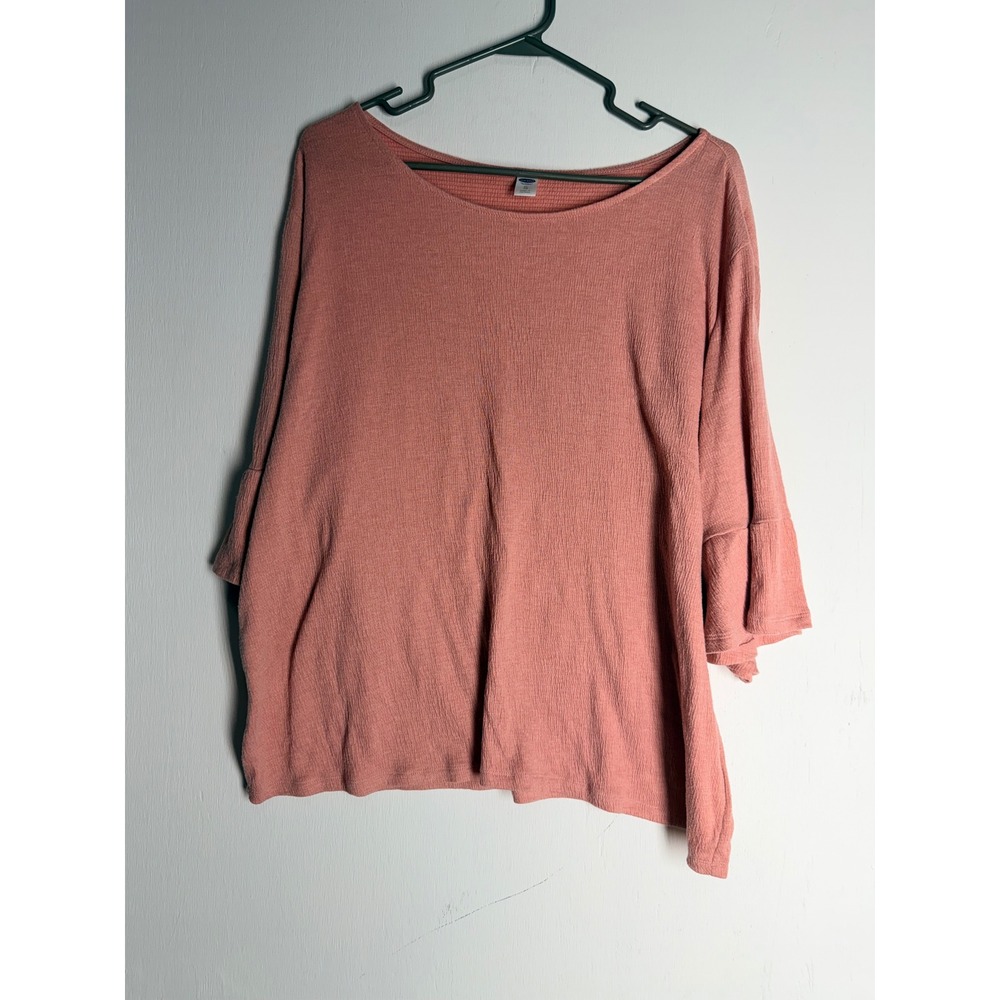 Old Navy Womens XL Pink Bell Sleeve Blouse Textured Ruffle Tiered Knit Top